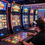 Suasana permainan online yang menarik menampilkan slot gacor hari ini dengan pemain merayakan kemenangan di mesin virtual yang penuh warna.