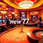 Experience the thrill of new 77 at a luxurious casino with vibrant gaming tables and slot machines.