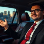 Luxury chauffeur hire service showcasing a professional driver welcoming clients in an elegant vehicle.