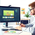 Erklärvideo erstellen mit einem kreativen Animator in einem modernen Büro.