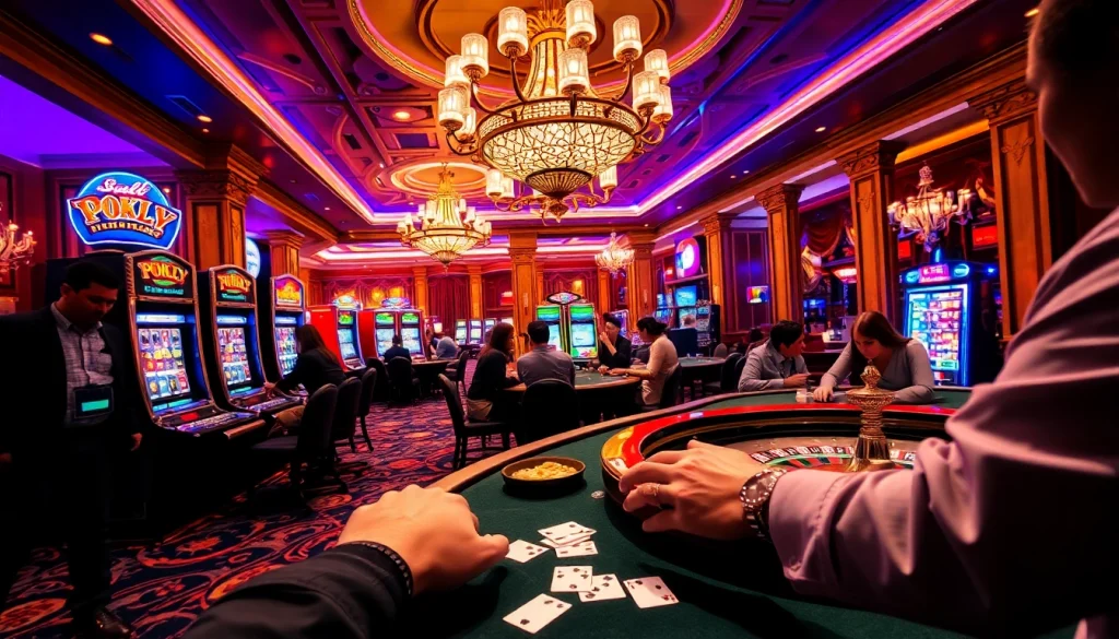 Une scène animée d'un meilleur casino en ligne avec une table de roulette animée et des joueurs de poker.