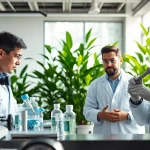 Experts at CYB Environmental analyzing samples in a bright, modern lab.