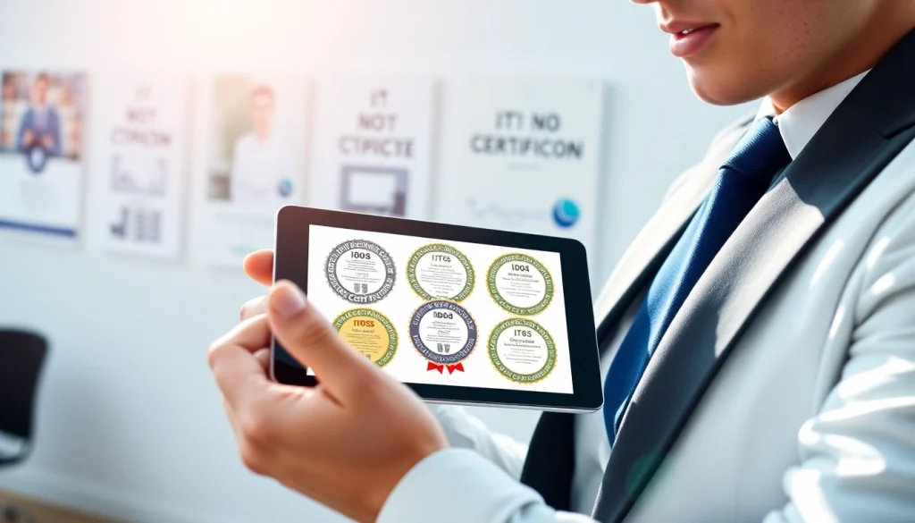 Showcasing IT certifications without studying on a digital tablet for career advancement.