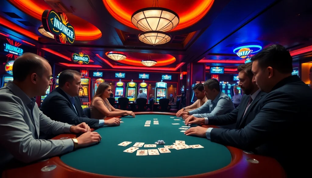 Bermain idn poker di kasino dengan pemain bersemangat dan suasana yang hidup.