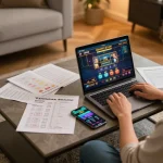 Player enjoying online gaming at home with the TG88 casino app on a laptop