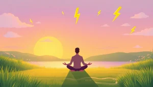 Anxiety symptoms represented through serene illustration of a meditative figure in a tranquil setting.