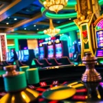 Players engaging with pg soft mobile games amidst a glamorous casino backdrop.
