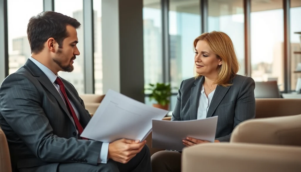 Greenville Personal Injury Lawyers meeting with a client in a modern office, demonstrating collaboration and professionalism.