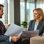 Greenville Personal Injury Lawyers meeting with a client in a modern office, demonstrating collaboration and professionalism.