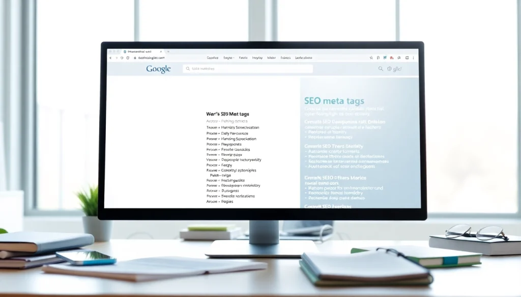 Analyze seo meta tags in a professional digital workspace emphasizing digital marketing.