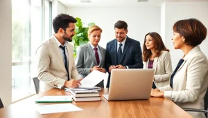 Engaged Virginia Immigration Lawyers collaborating at their office desk.