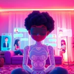 Illustration of an engaging NSFW AI chat environment showcasing vibrant holographic interfaces and intimate virtual characters.