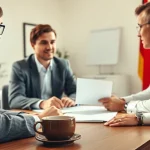 Lohnklage Beratung zwischen Anwalt und Klient in einem modernen Büro.