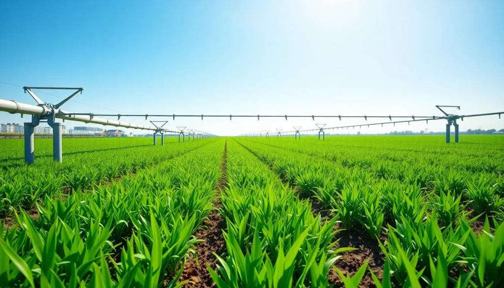 Efficient land irrigation system enhancing crops in a vibrant agricultural landscape.