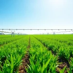 Efficient land irrigation system enhancing crops in a vibrant agricultural landscape.