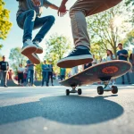 A skateboarder performing tricks at a skatepark during a sunny day, highlighting Paris skate ecole.