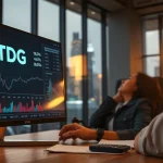 Monitor displaying the TDG stock price analytics in a professional finance environment.