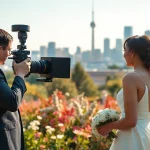Capture of on-location videography toronto at a romantic wedding in a vibrant garden.