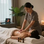Relaxing 마포스웨디시 massage scene in a contemporary spa with soothing ambiance and skilled therapist.
