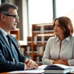 Engaged Birmingham Family Lawyer consulting a client in a professional office setting.