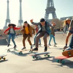Les jeunes skateurs s'entraînent dans une Paris skate ecole, échangent des astuces et s'amusent ensemble.