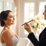New Jersey makeup artist applying bridal makeup in an elegant suite with natural light.