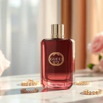Experience the elegance of Gucci Guilty Superdrug perfume showcased on a chic marble vanity.
