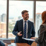 Consultation with a Boca Raton Real Estate Litigation Lawyer showcasing professionalism in a modern office.