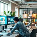 Creating exceptional Web Design Hereford with vibrant designs in a modern studio.