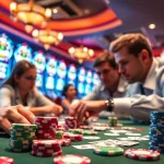 Interwin menghadirkan aksi mencengangkan di meja poker kasino yang meriah.
