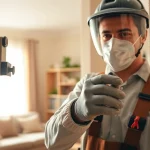 Engaged exterminator addressing mice in walls exterminator situation in a cozy home.