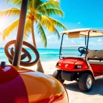 San Pedro Belize Golf Cart Rental offers a vibrant, colorful experience along the beach.