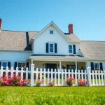 View of a colonial home build showcasing elegance and charm, surrounded by a vibrant garden.