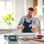 Engaged plumber near me fixing a modern kitchen sink, showcasing expertise and professionalism.
