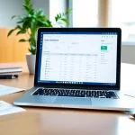 Showcase order processing software on a laptop screen, emphasizing productivity in a modern workspace.