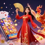 Experience the vibrant energy of red88, featuring a dynamic scene with a graceful woman and a phoenix, celebrating casino gaming.