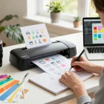 Cricut SVG bundle showcasing a creative workspace with vibrant tumbler design materials and tools.