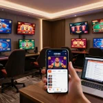 Engaging online gaming space with Trang chủ GEM88 showcased on a smartphone, depicting an immersive gambling atmosphere.