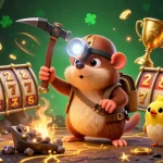 Engage with the rokok88 slot adventure as our treasure hunter mole discovers golden jackpots in a vibrant casino setting.