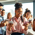 instagram フォロワー 購入のプロセスを楽しむ多様な人々のビジュアル。
