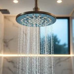 Experience elegant showers Australia with a luxurious rainfall shower in a modern bathroom setting.