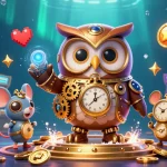 Engage with credit card online casinos through a vibrant 3D scene featuring time-traveling characters.