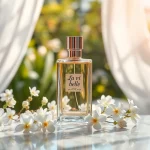 Admire the sophisticated La vi est belle perfume surrounded by elegant flowers.