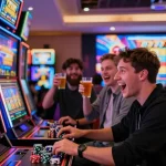 Excited player experiencing the thrill of slot777 gaming in a vibrant casino environment.