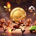 Experience the thrill of 화곡동출장마사지 with vibrant action as ants carry a giant poker chip.