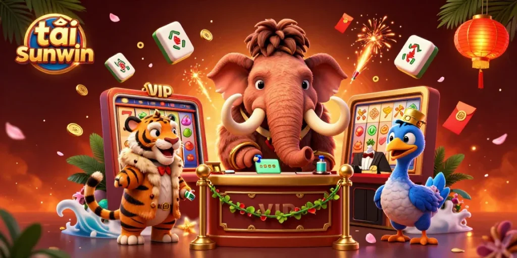 Experience the thrill of tải sunwin with our dynamic 3D casino scene featuring unique characters and vibrant game elements.