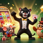 Descubre los mejores casinos con un divertido tuxedo pantera y un búho jugador rodeados de premios
