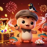 Explorez le nouveau casino en ligne avec une illustration dynamique captivante pleine de trésors et de jeux.
