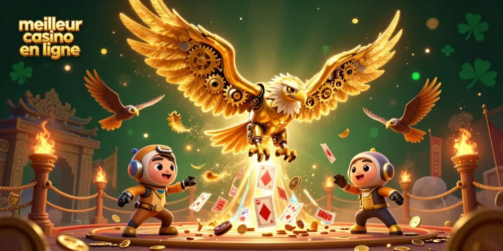 Jouez avec le meilleur casino en ligne dans une scène dynamique remplie d'éléments de jeux captivants.