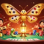 Experience the Baccarat formula with a magnificent moth and vibrant casino scenes in this 3D illustration.